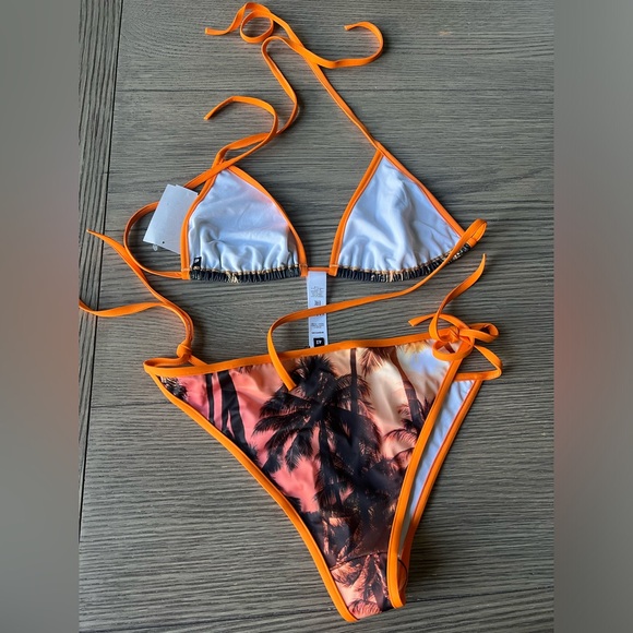 Balmain Sunset Print Bikini Set Palm Tree in Orange Polyamide sz 42 US 10 - Picture 11 of 11